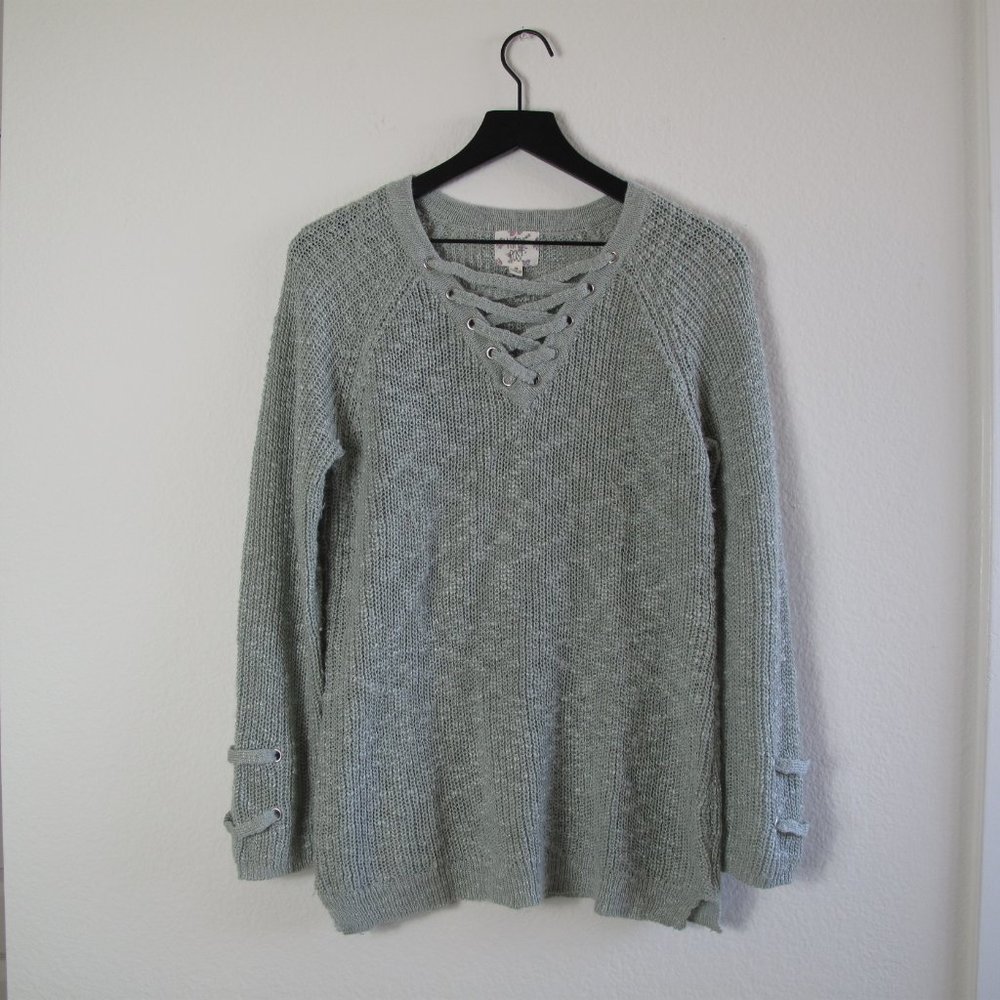 HIPPIE ROSE Lace Up Neck Sweater - Picture 10 of 14